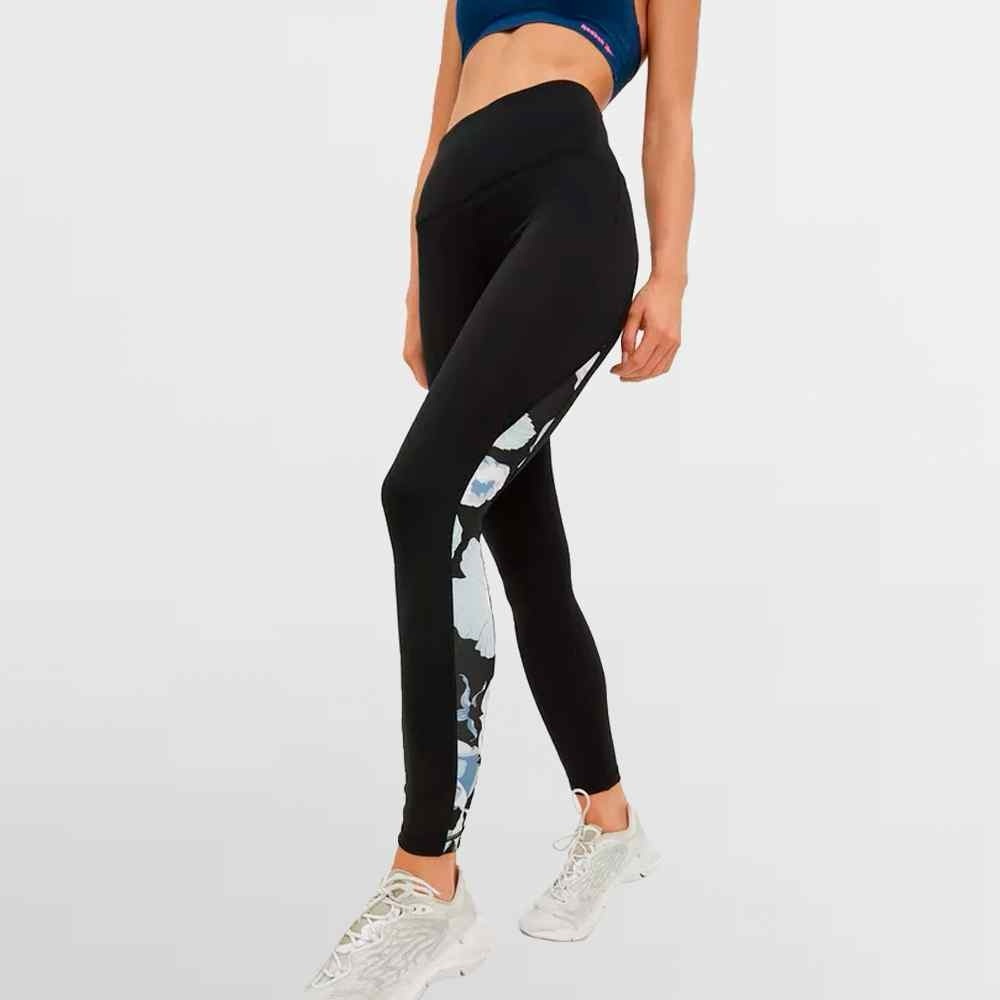 Reebok Ultra High Rise Speedwick Leggings Black Floral Paneling Size Medium